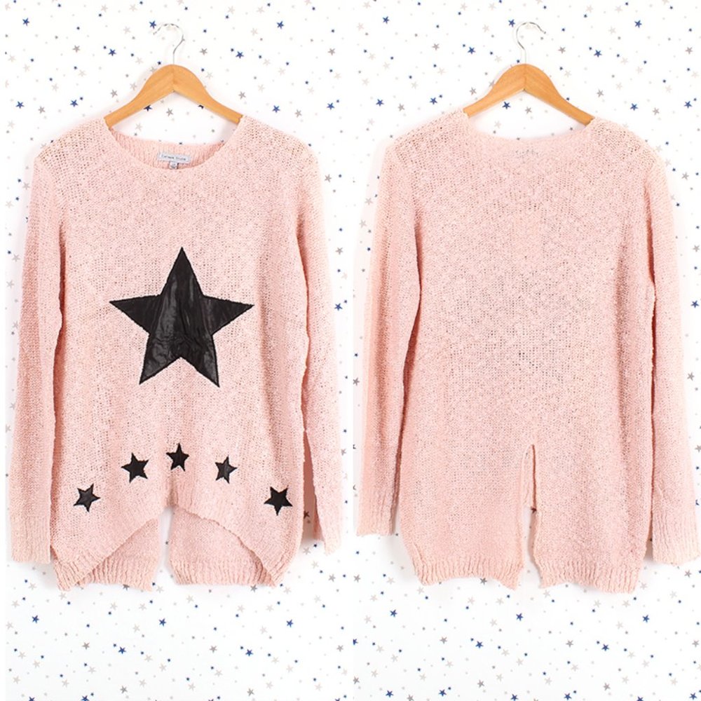 Star Accent Sparkle Knit Sweater Light Pink